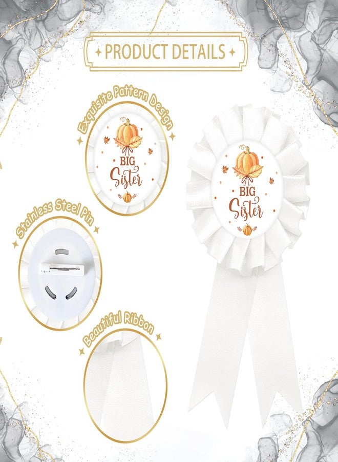 SUPERLUBY Pumpkin Big Sister Tinplate Badge Pin, Pumpkin Sister to Be Pin, Pumpkin Happy Birthday Button for Girl, White Rosette Birthday Girl Award Ribbon, Fall Themed Baby Shower Party Favors - Image 3